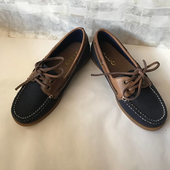 A11).   ALDO GERCHAK Lace Flats & Loafers Brown Blue Sz 5 - Picture 2 of 7